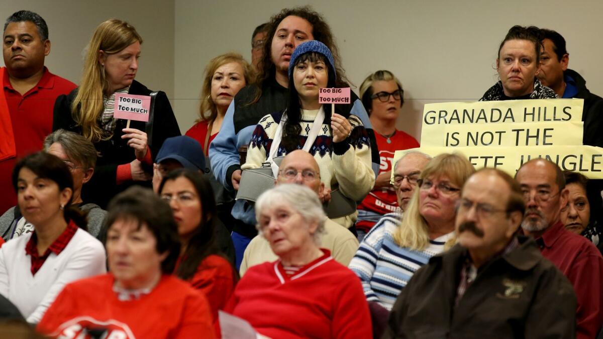 Granada Hills residents pack a meeting to oppose a planned 330-unit residential complex.