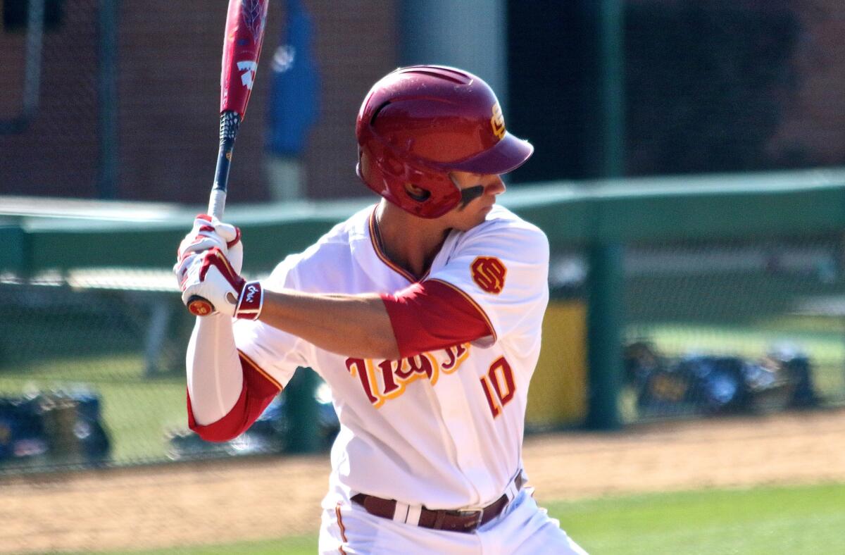 USC outfielder A.J. Ramirez awaits a pitch during a game against UCLA.