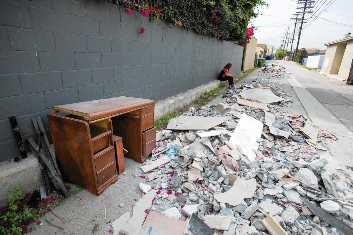 Illegally dumped trash near Alcott and Alvira streets in Los Angeles in March 2015.