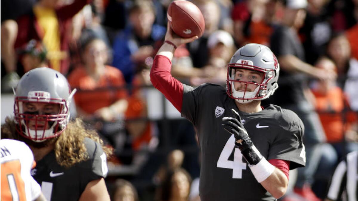 Washington State quarterback Luke Falk has passed for 12,266 yards and 103 touchdowns in his career.