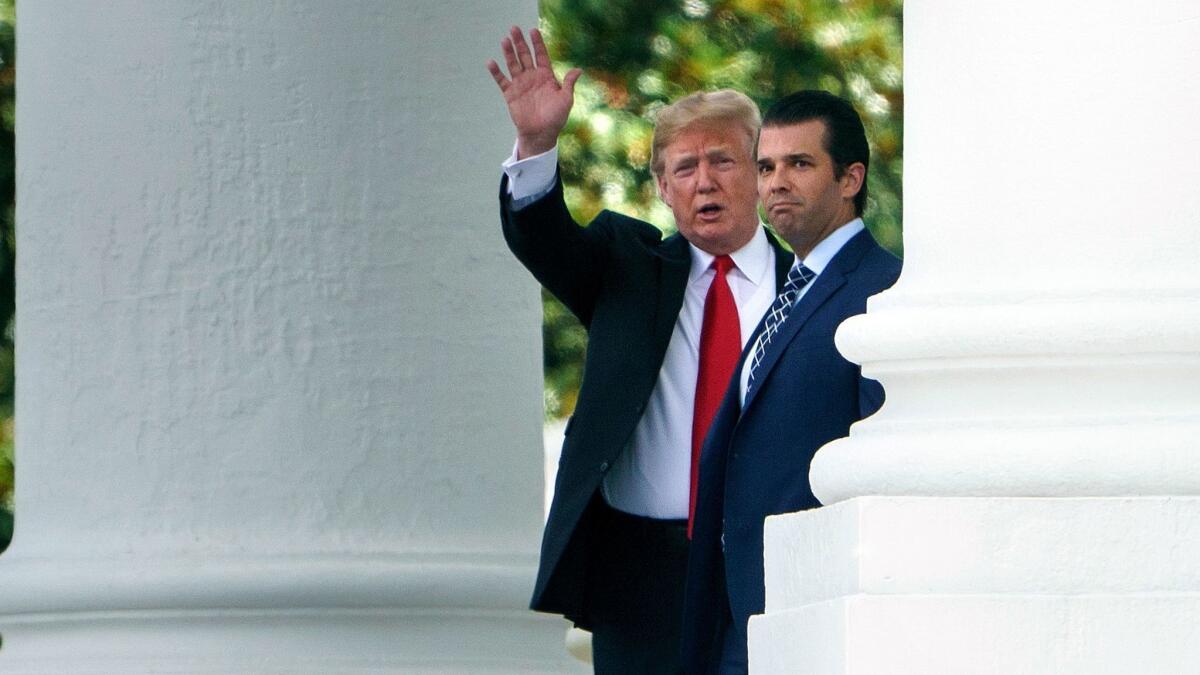 President Trump and Donald Trump Jr. at the White House on July 5.