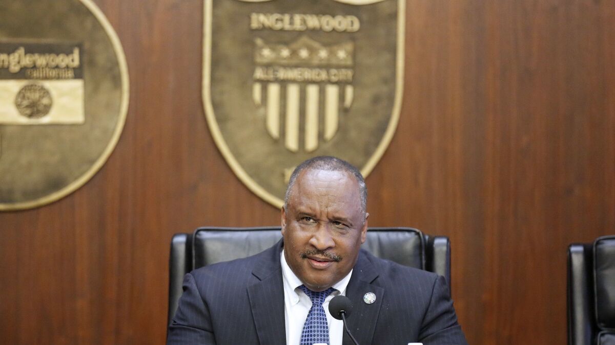 Inglewood Mayor James T. Butts holds a special city council meeting in the council chambers at City Hall on July 21, 2017.