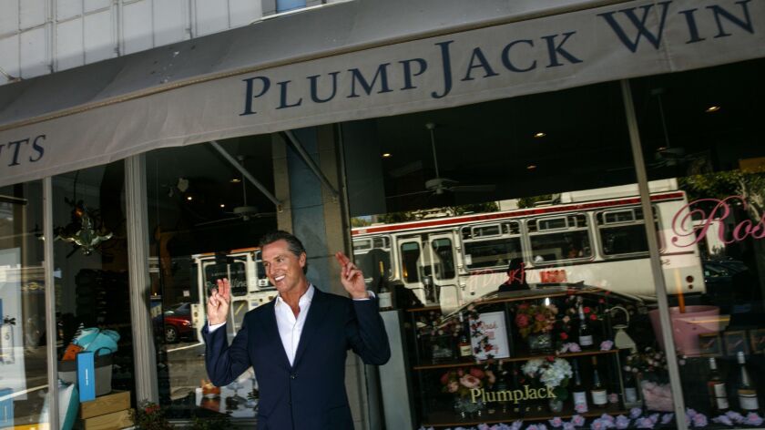 Lt. Gov. Gavin Newsom stops by PlumpJack Wines and Spirits, the store he opened in 1992 in the Marina district of San Francisco, on June 15, 2017.