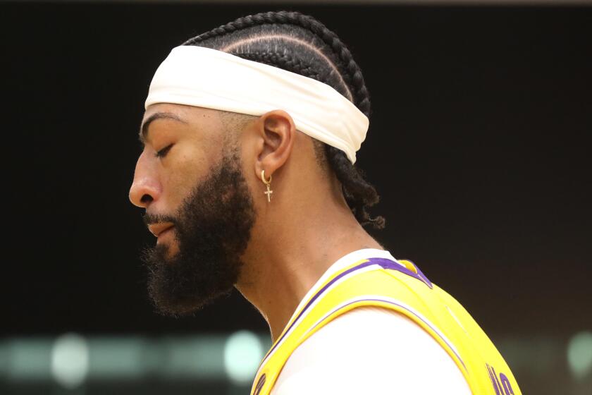 LOS ANGELES, CA - OCTOBER 2, 2023 - Los Angeles Lakers Anthony Davis is lost in thought.