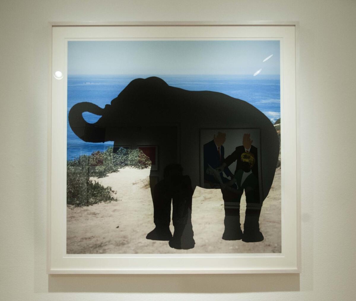 "Animal (Black) at Ocean: Tranquil," by John Baldessari, a digital print on exhibit at the Laguna Art Museum.