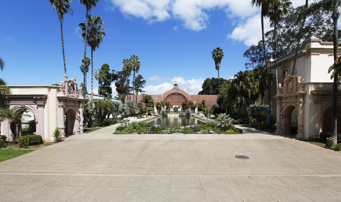 El Prado and the Lily Pond in Balboa Park are empty on March 24, 2020. San Diego Mayor Kevin Faulconer closed all beaches and parks due to the coronavirus.