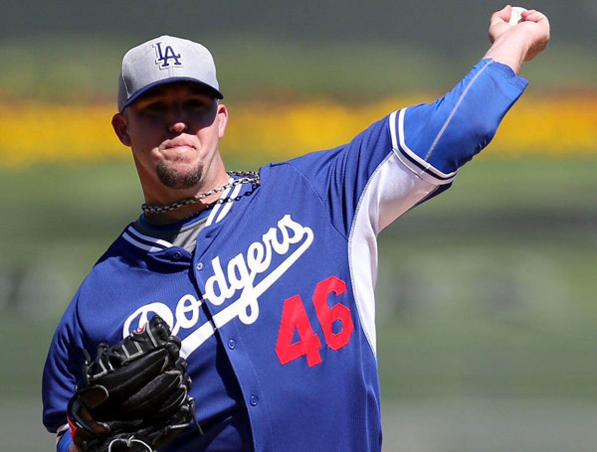 Dodgers starter Paul Maholm went three innings against the Rangers on Saturday, giving up one run and three singles. He struck out four and did not walk a batter.