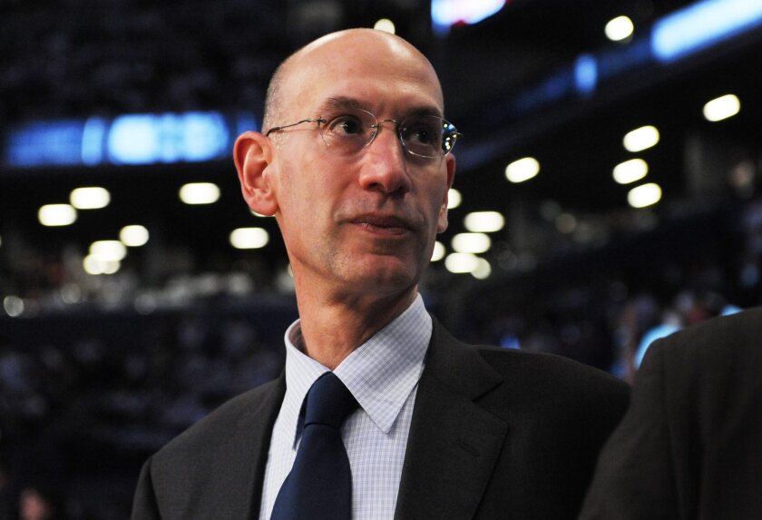 NBA commissioner Adam Silver attends the NBA Eastern Conference playoff game between the Brooklyn Nets and the Toronto Raptors at the Barclays Center in Brooklyn in New York.