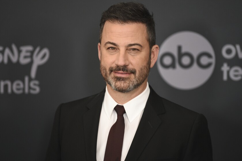 FILE - This May 14, 2019 file photo shows Jimmy Kimmel at the Walt Disney Television 2019 upfront in New York. Kimmel and former NASA engineer and YouTube Creator Mark Rober will host a three-hour-long livestream fundraiser for autism. (Photo by Evan Agostini/Invision/AP, File)