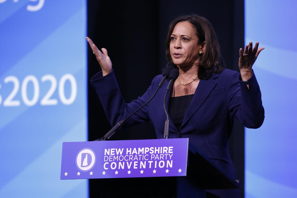 Sen. Kamala Harris at the New Hampshire state Democratic Party convention Sept. 7.