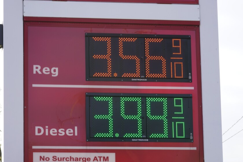 Gasoline prices are displayed at a station