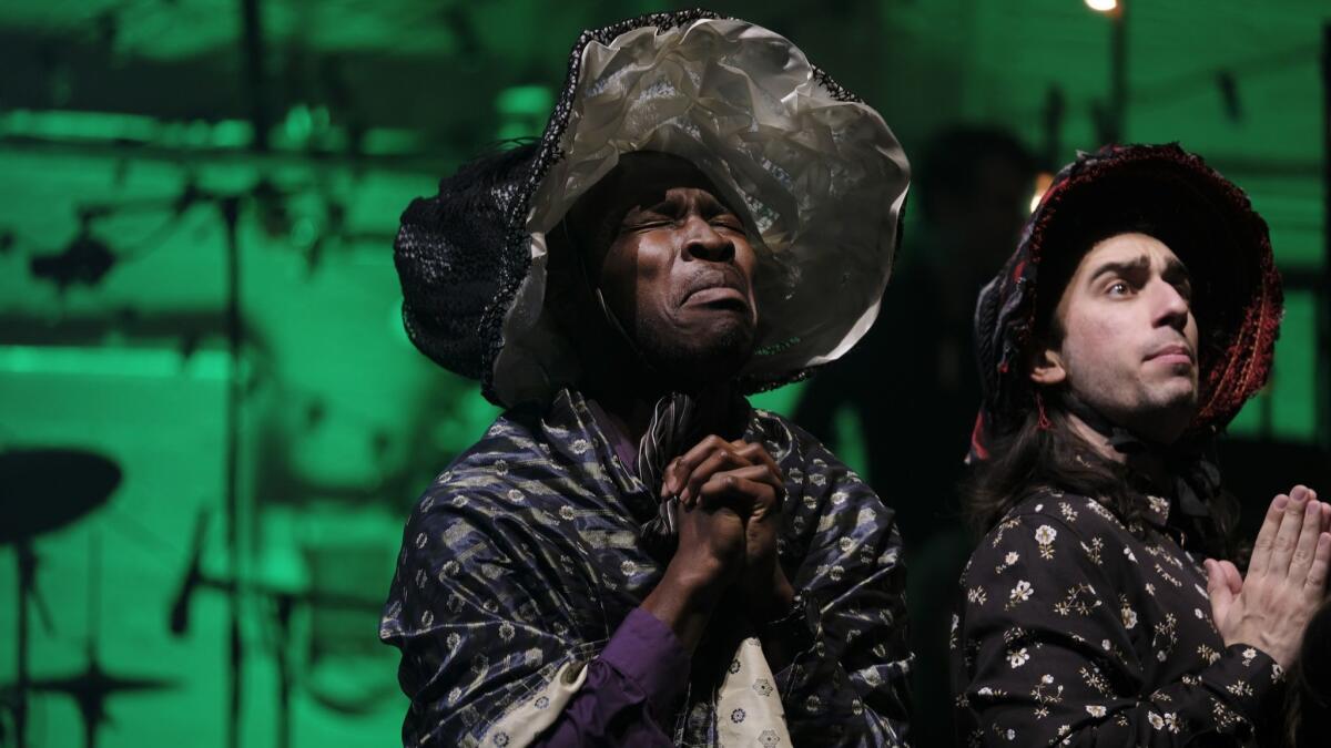 Jaquain Sloan and Dominic Delzompo portray members of the Temperance Choir during rehearsal for Mac's show at the Ace.