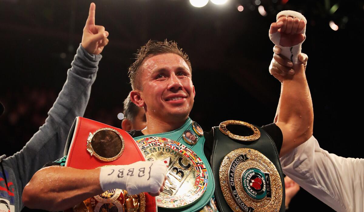 Gennady Golovkin celebrates after defeating Kell Brook in September.