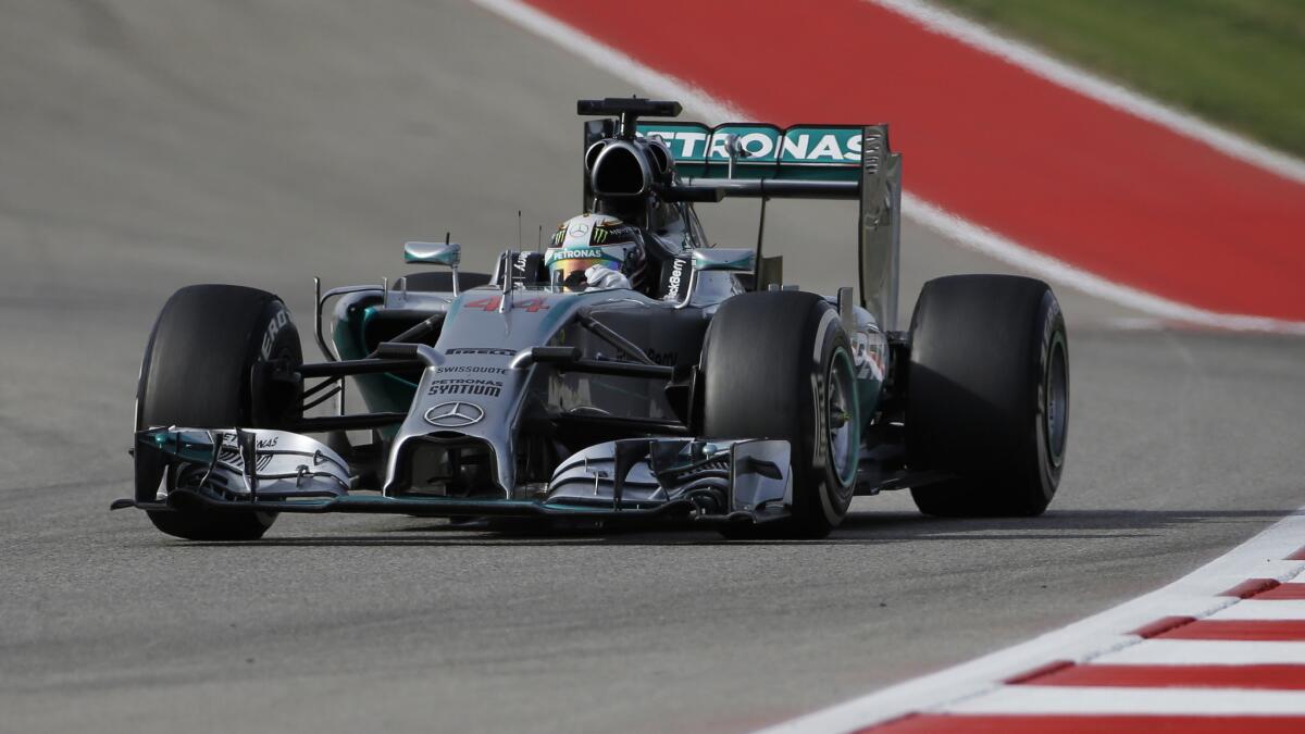 Mercedes driver Lewis Hamilton competes in the Formula One United States Grand Prix at Circuit of the Americas on Sunday.