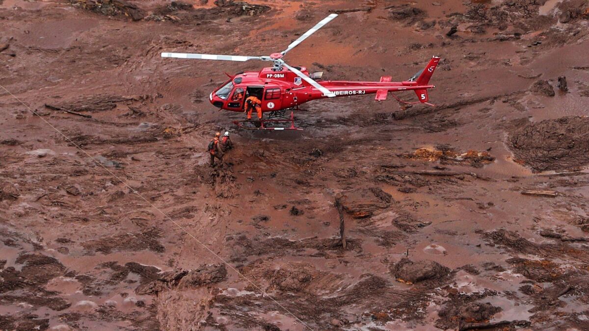 An aerial view of the mud and waste left by the disaster caused by the collapse of a dam in Brumadinho, Brazil, on Saturday.