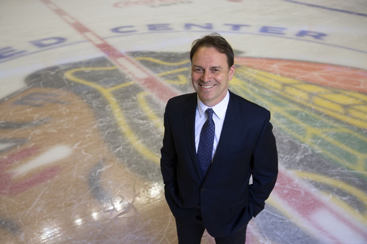 Chicago Blackhawks assistant general manager Norm Maciver is shown at the United Center in Chicago, Tuesday, Feb. 9, 2016. Norm Maciver is returning to the Chicago Blackhawks after he was hired as associate general manager under new GM Kyle Davidson. The team announced Maciver's return on Wednesday, March 9, 2022. The 57-year-old Maciver had been working as the director of player personnel for the Seattle Kraken. (Erin Hooley/Chicago Tribune via AP)