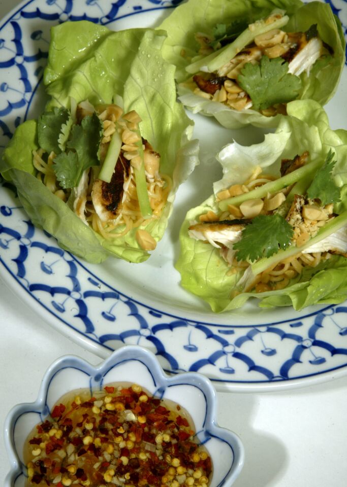 Chicken, peanut and noodle lettuce wraps. Recipe here.