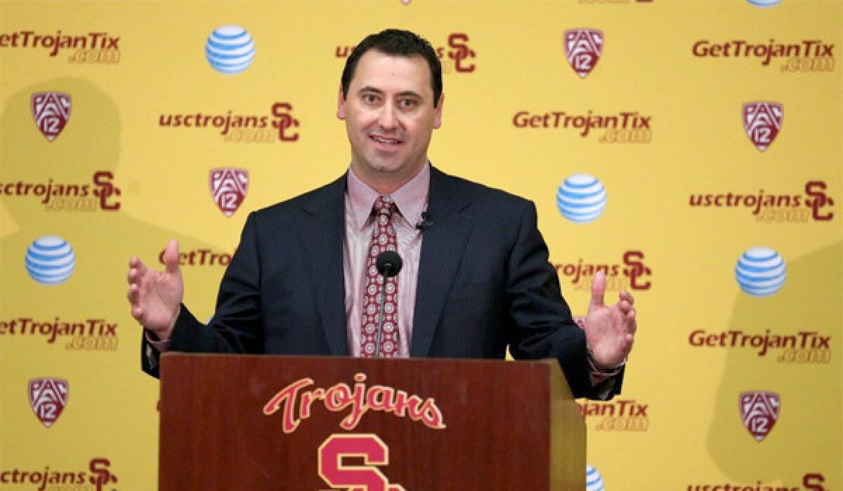 Steve Sarkisian was introduced as the USC Trojans' new football coach Tuesday.
