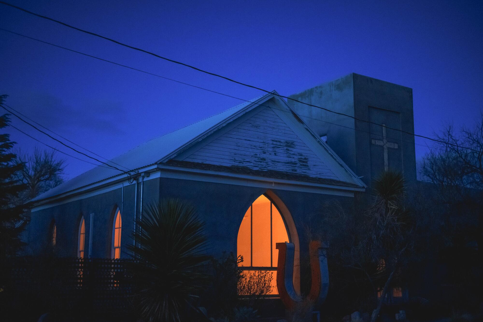 A church at night.
