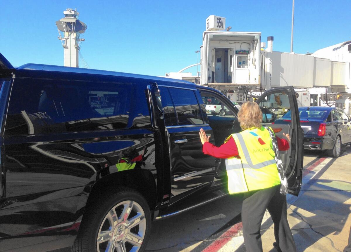 A chauffeur-driven Cadillac meets American Airlines’ elite passengers on the tarmac at LAX to help them make tight connecting flights in style.