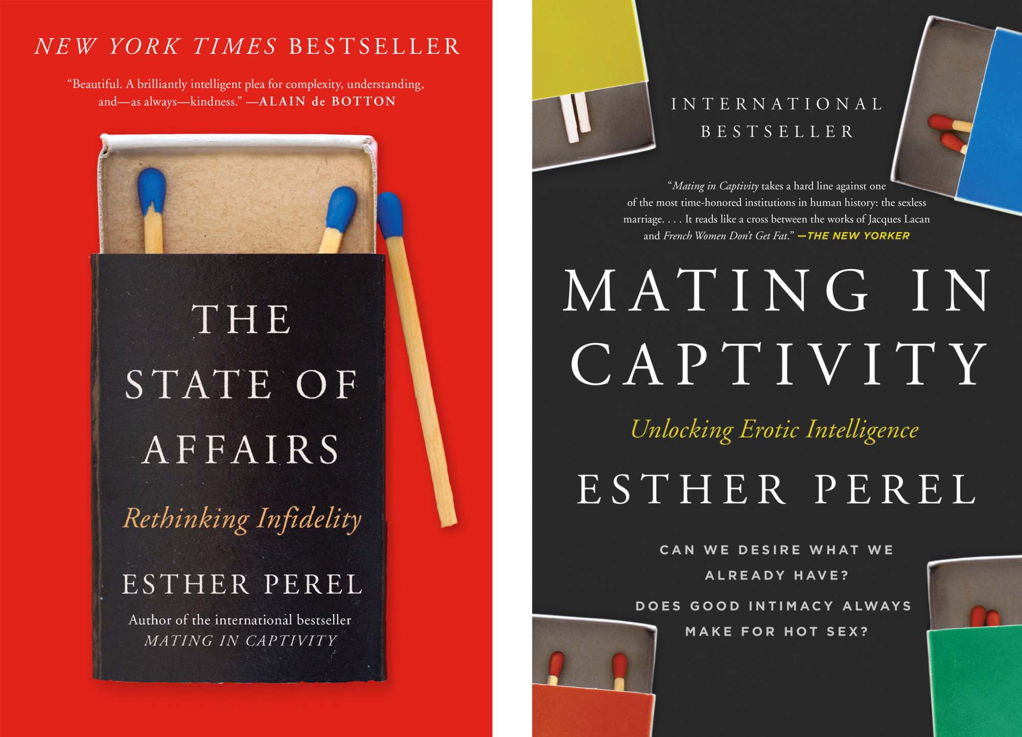 Book covers for "The current situation" and "Mating in captivity" By Esther Perel