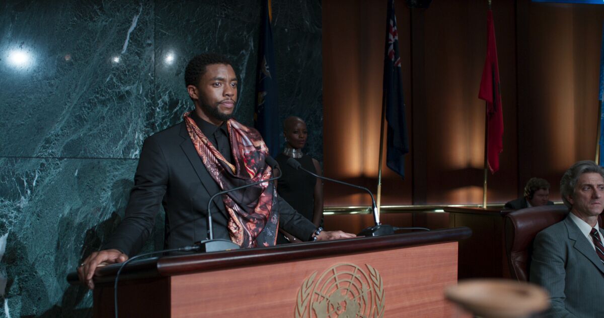 T'Challa (Chadwick Boseman), the king of Wakanda, in a scene from "Black Panther."