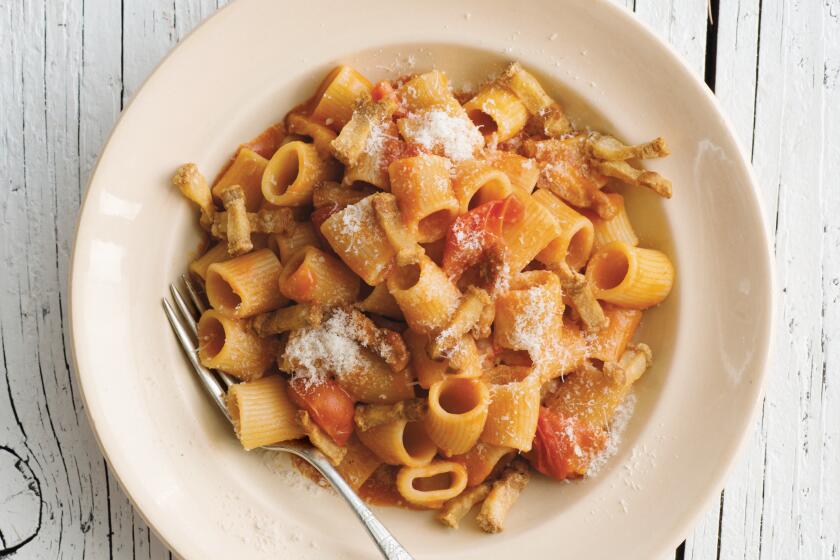 Amatriciana Estiva from Tasting Rome: Fresh Flavors and Forgotten Recipes from an Ancient City. This photograph goes with a Food section story. Reprinted from Tasting Rome: Fresh Flavors and Forgotten Recipes from an Ancient City. Copyright © 2016 by Katie Parla and Kristina Gill. Photographs copyright © 2016 by Kristina Gill. Published by Clarkson Potter/Publishers, an imprint of Penguin Random House LLC.