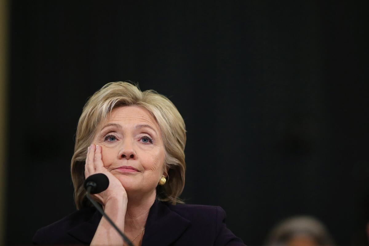 Democratic presidential candidate and former Secretary of State Hillary Clinton testifies before the House Select Committee on Benghazi on Capitol Hill in Washington, DC.