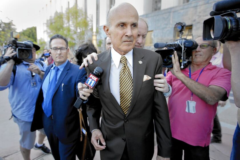 Former Los Angeles County Sheriff Lee Baca outside court in Los Angeles after pleading guilty Wednesday to lying to federal investigators.