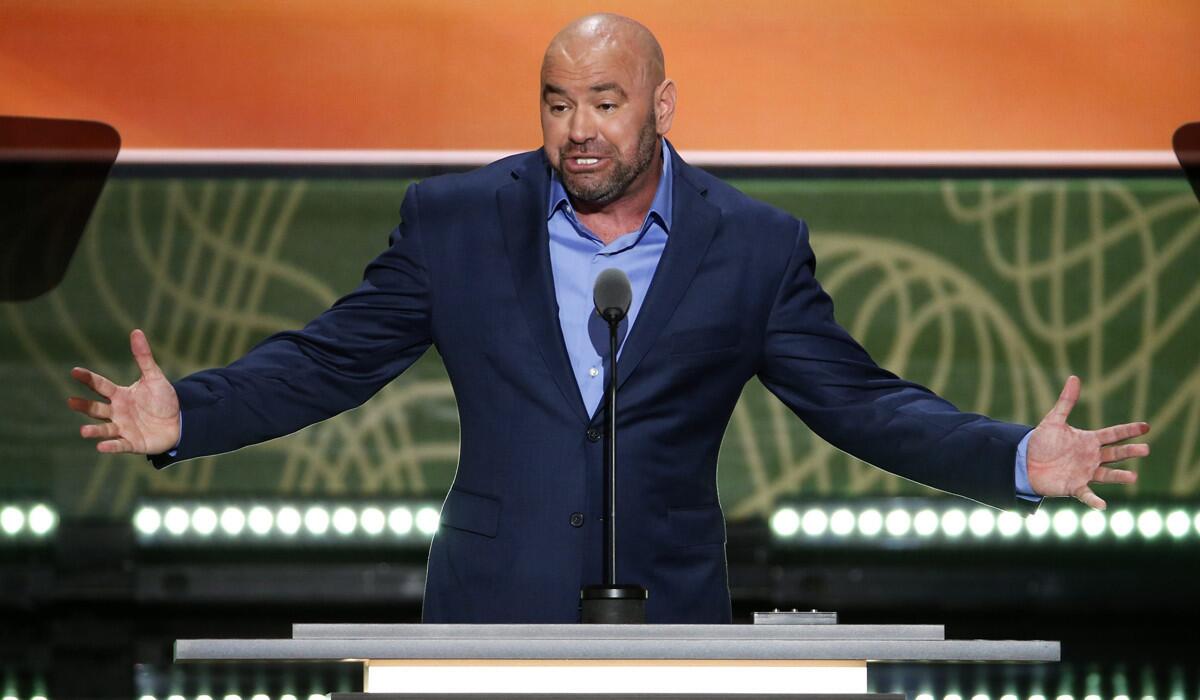 UFC President Dana White speaks on the second day of the 2016 Republican National Convention on Tuesday.