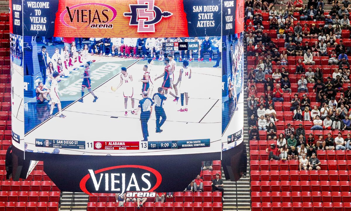  San Diego State fans watch the first half of the Aztecs' game against Alabama.