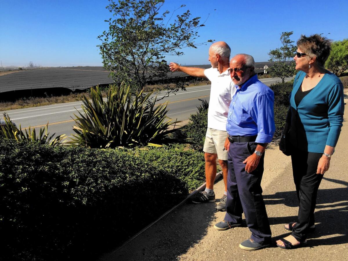 Nipomo residents Paul Stolpman, left, Laurance Shinderman and Linda Reynolds fought a plan by Phillips 66 to bring crude oil trains to its Santa Maria refinery. On Oct. 5, the San Luis Obispo County Planning Commission rejected the project.