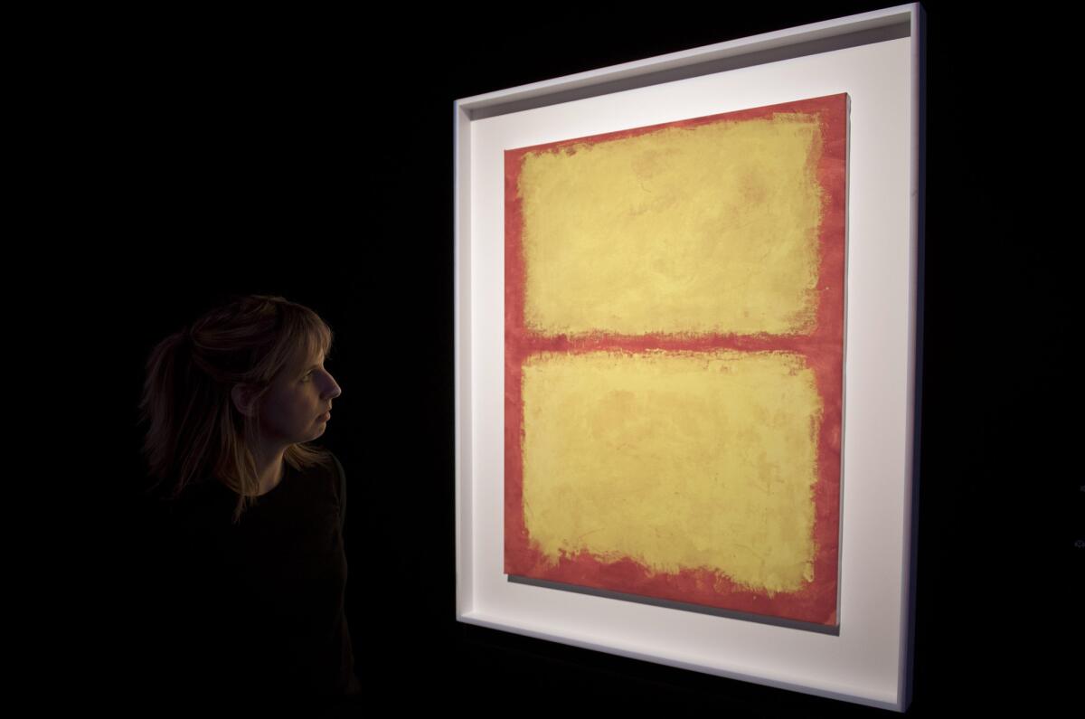 A replicate of the painting 'Untitled' by artist Mark Rothko on display at Sotheby's in London this month. A new report says the global art market, particularly for contemporary and modern work, is strong.