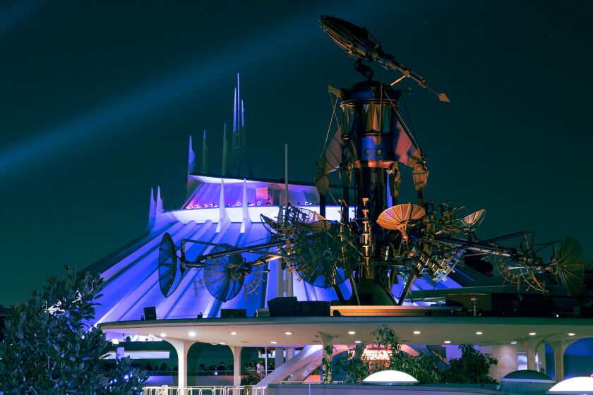 Space Mountain at Disneyland Park in Anaheim, Calif., invites guests to navigate to Mission Control through a vast futuristic space station. They board a sleek flight vehicle for a high-flying adventure to the furthest reaches of space. Hurtling into infinite darkness, the rocket darts and twists in the void, speeding faster and faster. Immersive sound effects and evocative music add to the intense sensory experience. (Disneyland Resort)