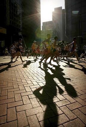 Runners take off from the start of the 21st L.A. Marathon.