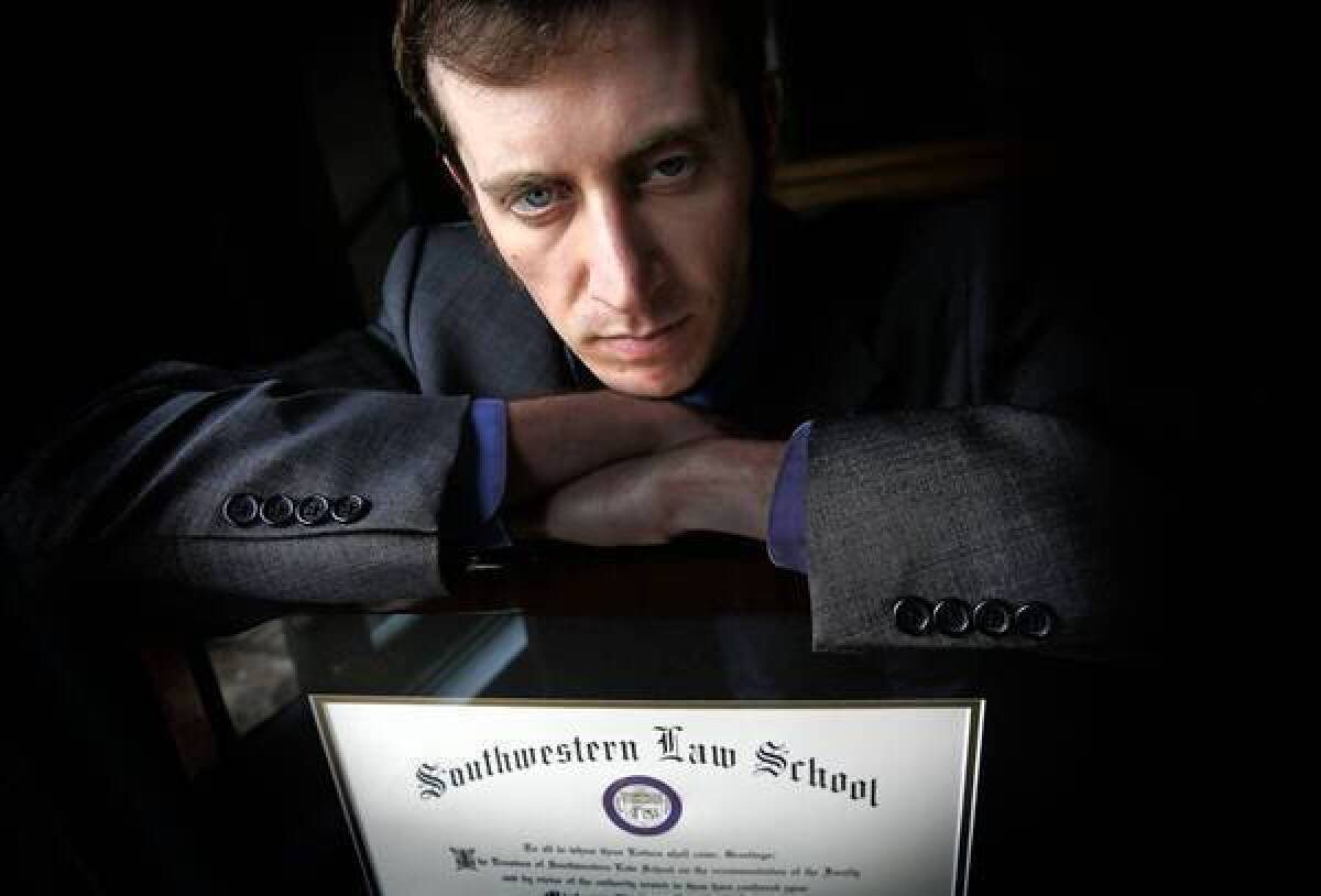 Michael Lieberman, who earned his law degree from Southwestern Law School in Los Angeles, is part of a class-action lawsuit charging that law schools made false promises to prospective students.