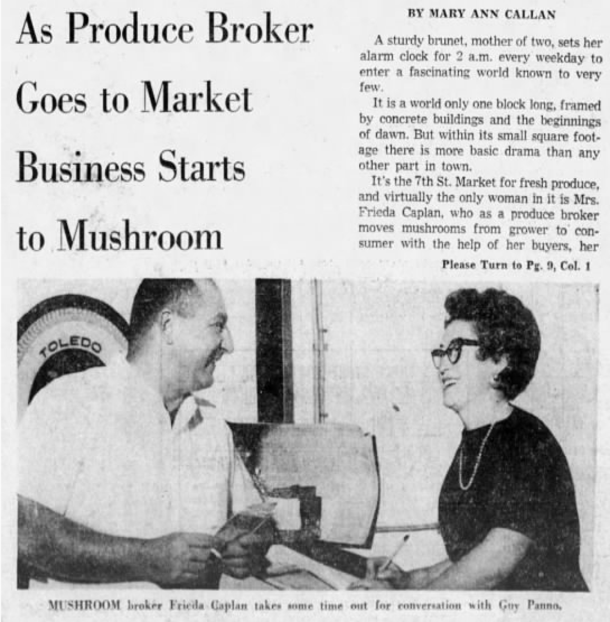 A Los Angeles Times clipping of Frieda Caplan from Nov. 10, 1961.