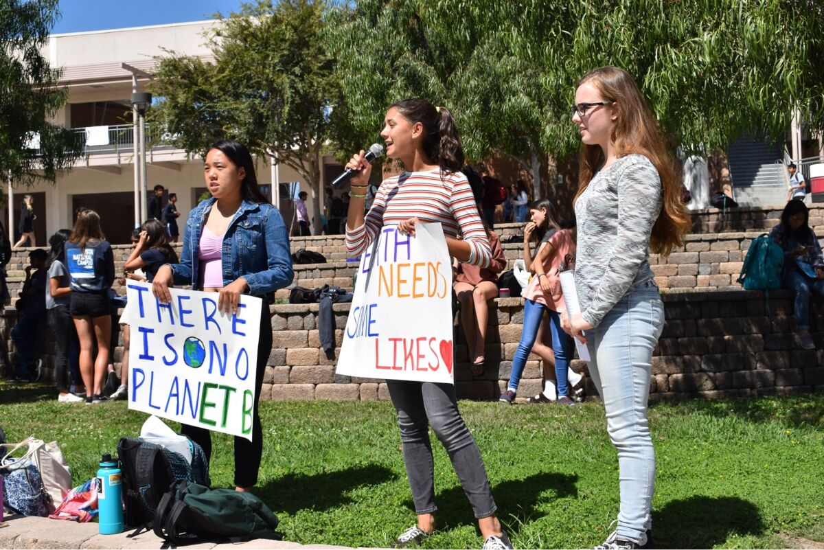 CCA students gave speeches as part of the Global Climate Strike.