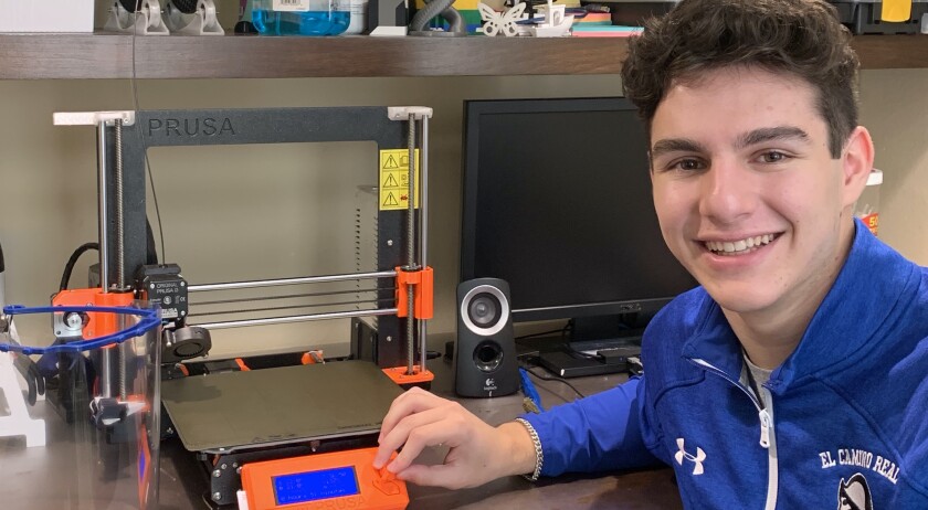 El Camino Real sophomore wrestler Justin Levy has been using his 3D printer to make face shields from morning to night to help medical personnel in the response to the coronavirus pandemic.