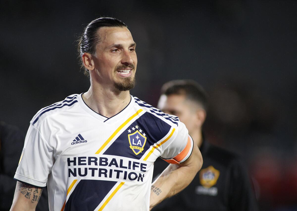 CARSON, CALIFORNIA - MARCH 02: Zlatan Ibrahimovic #9 of Los Angeles Galaxy leaves the field after defeating the Chicago Fire at Dignity Health Sports Park on March 02, 2019 in Carson, California. (Photo by Meg Oliphant/Getty Images) ** OUTS - ELSENT, FPG, CM - OUTS * NM, PH, VA if sourced by CT, LA or MoD **