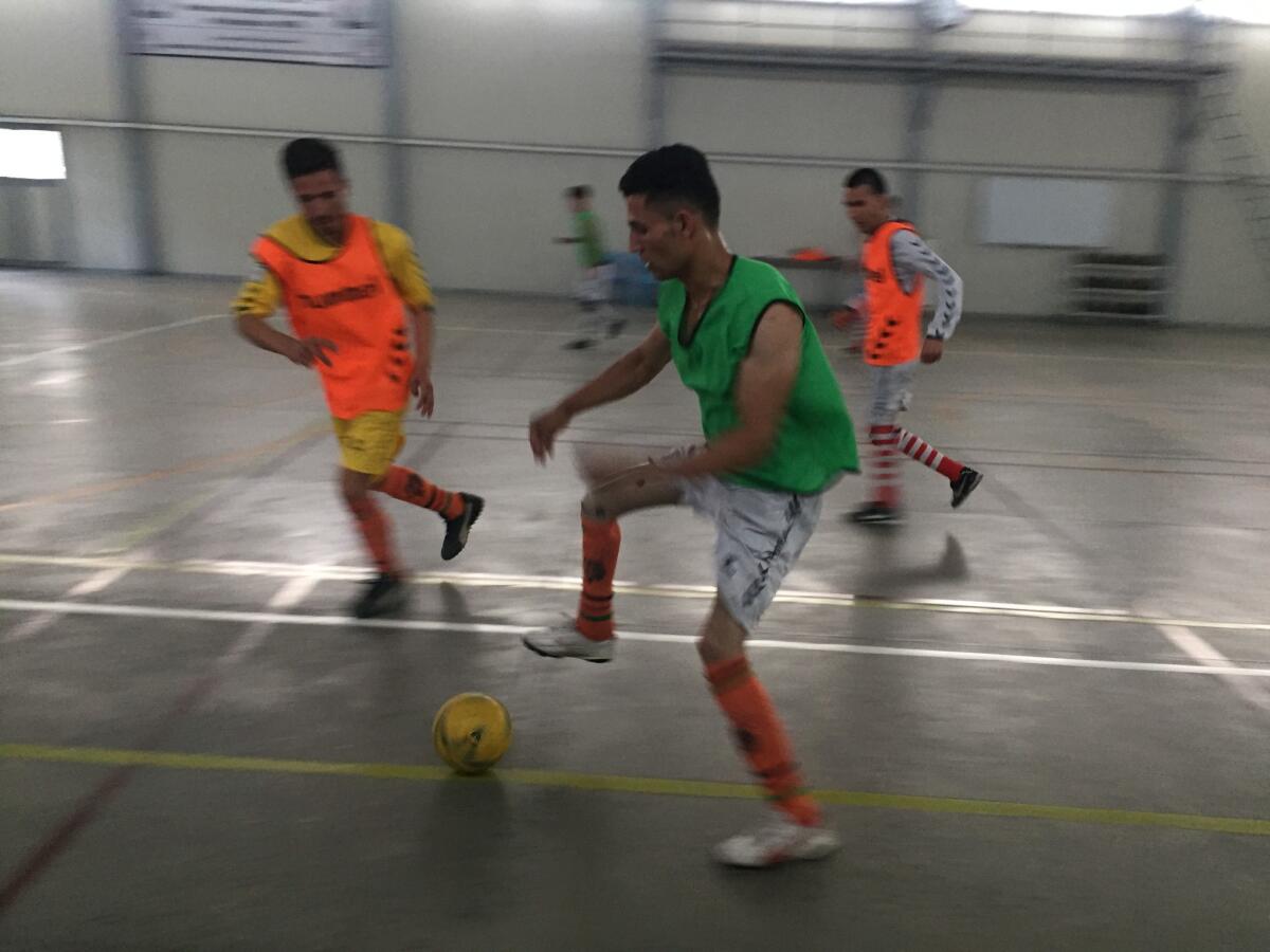 Futsal, a type of soccer, is played at the International Committee for the Red Cross medical facility in Kabul, Afghanistan.