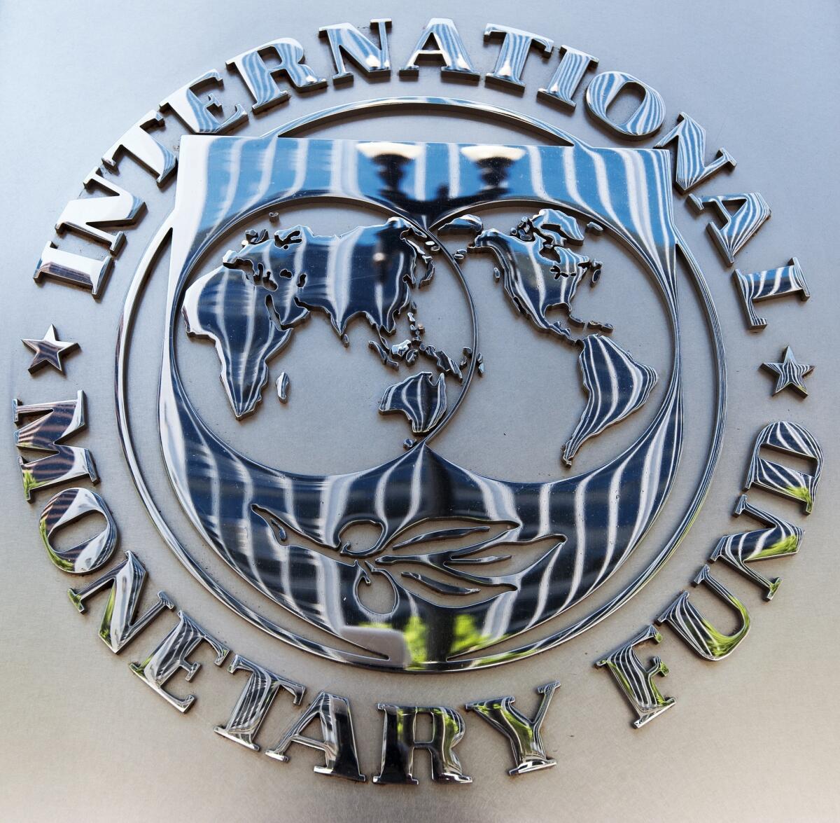 The logo of the International Monetary Fund at its Washington headquarters.