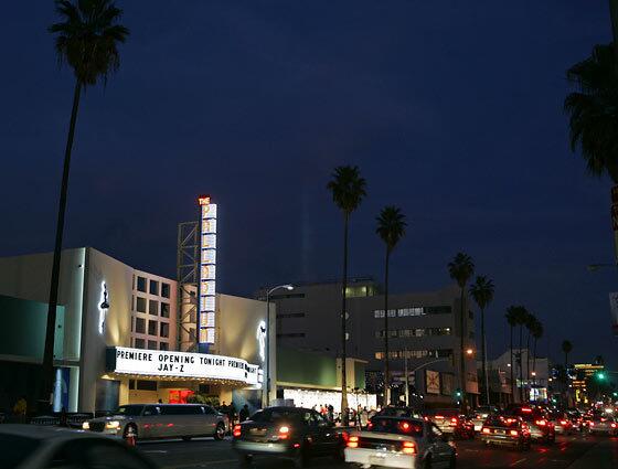 Traffic on Sunset Blvd as people gather for the Jay Z concert at the Palladium in Hollywood. It is opening night for the newly overhauled venue.