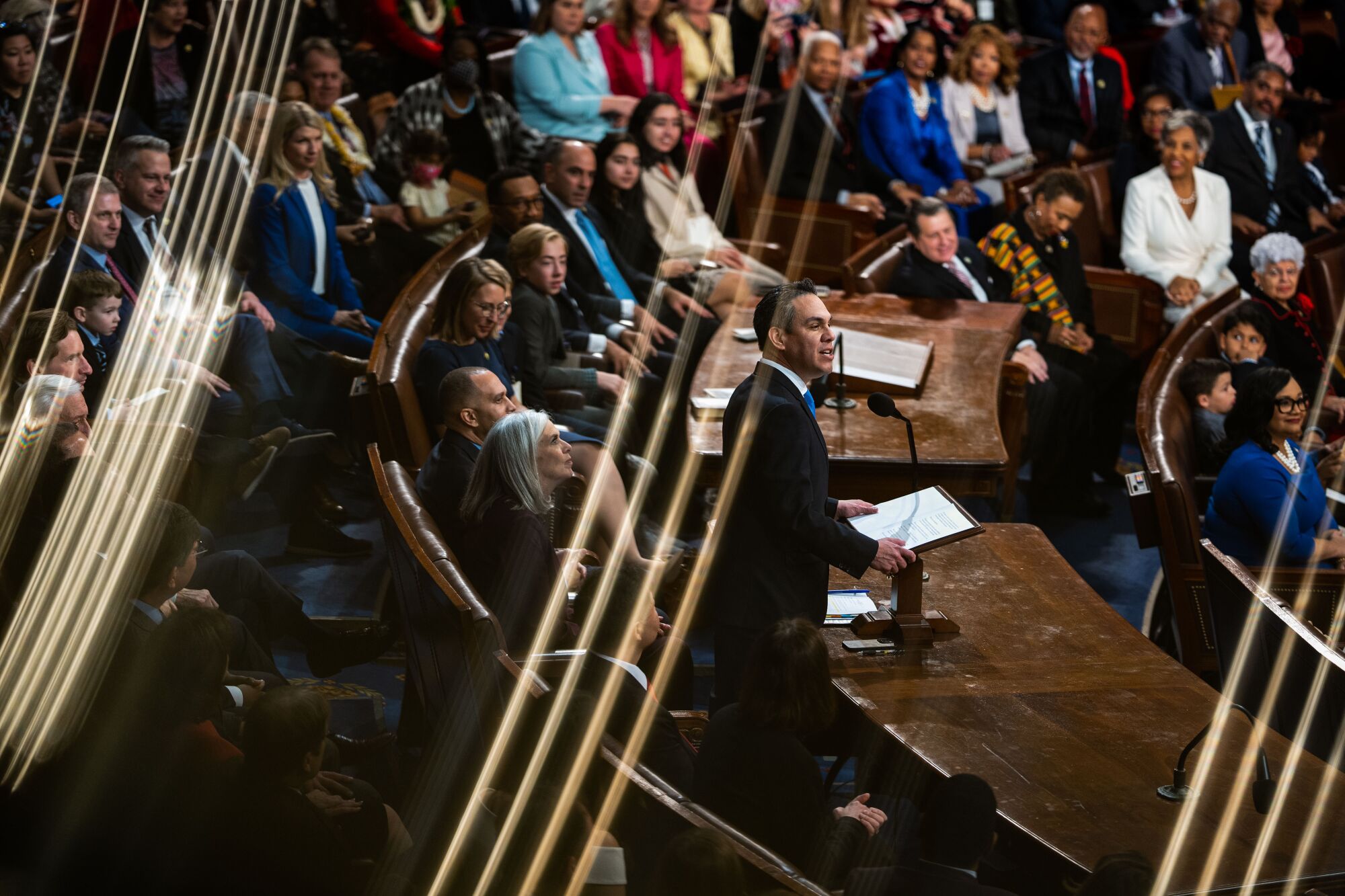 Pete Aguilar speaks on the floor of the House Chamber of the U.S. Capitol Building 