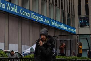 NEW YORK, NEW YORK - MARCH 22: A screen displays the news of the Princess of Wales's cancer diagnosis at the News Corporation building on March 22, 2024 in New York City. Catherine, Princess of Wales, disclosed that she is undergoing chemotherapy for cancer at an early stage, appealing for "time, space, and privacy" as she completes her treatment. (Photo by Adam Gray/Getty Images)