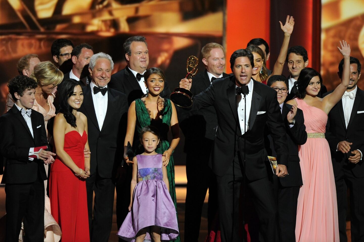 "Modern Family" won the Emmy for best comedy series, and "Breaking Bad" won for best drama series. Neither show was a surprise win, but "Family" executive producer Steve Levitan summed up the feelings perfectly with his speech: "This may be the saddest Emmys ever, but we couldn't be happier."
