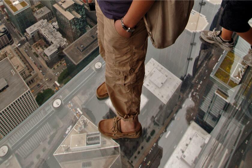 A view from one of the glass boxes at the Willis Tower in Chicago.