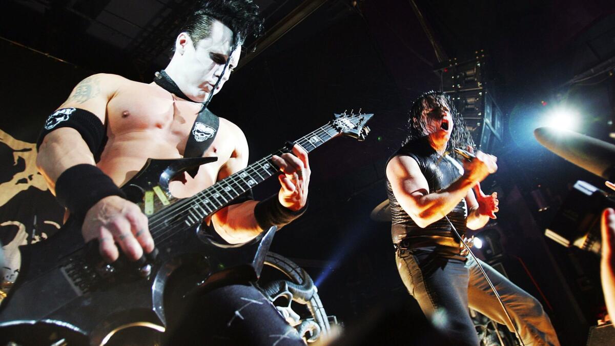 Glenn Danzig, right, and Doyle von Frankenstein of punk band The Misfits perform onstage March 1, 2005 in New York City.