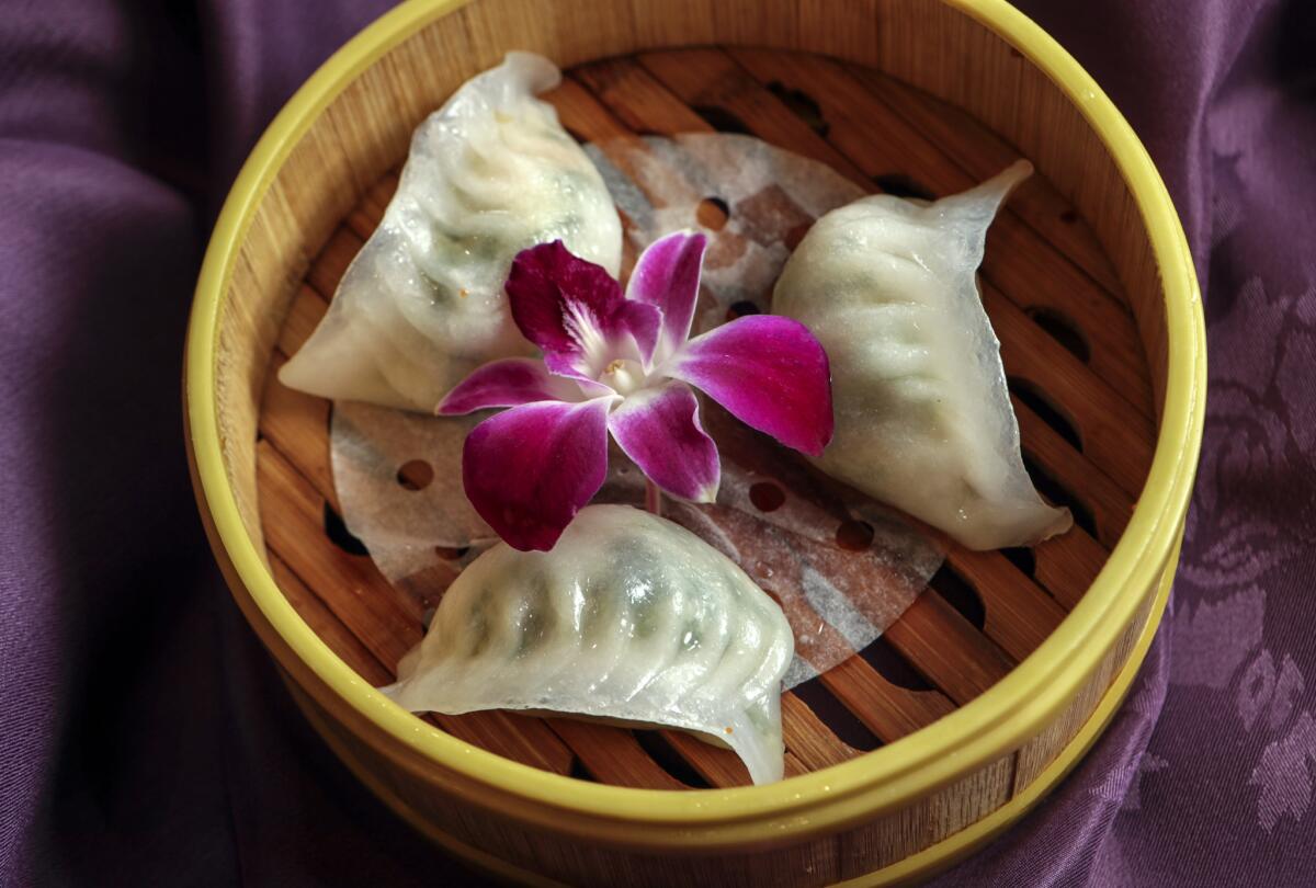 Shrimp and chives dumplings at Longo Seafood Restaurant in Rosemead.