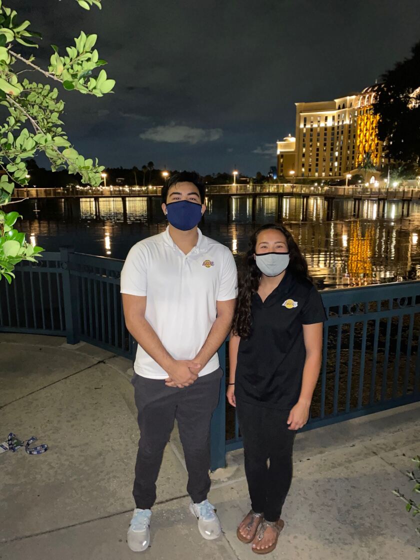The Yamasaki siblings, Jayson and Stefani, at the NBA bubble in Orlando, Fla.
